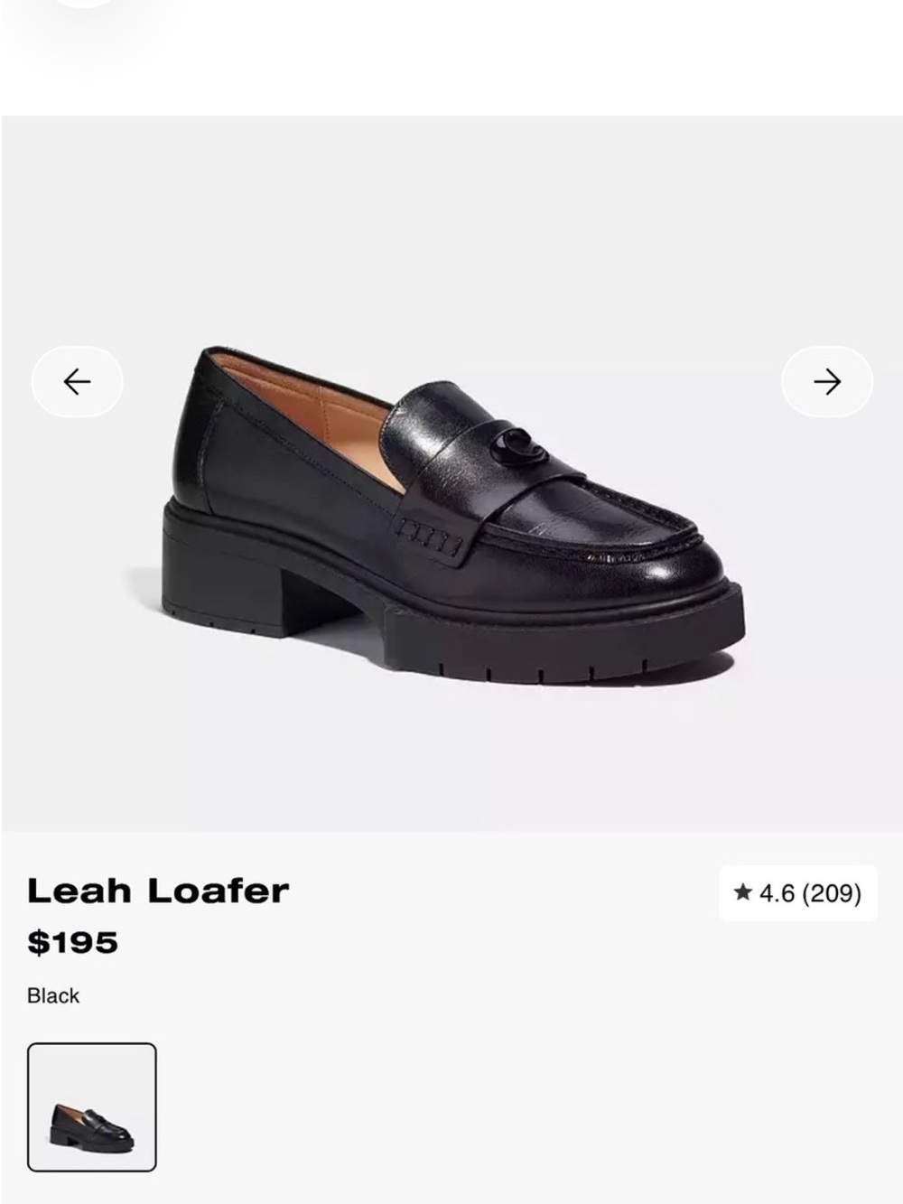 Coach Leah Chunky Black Leather Penny Loafer